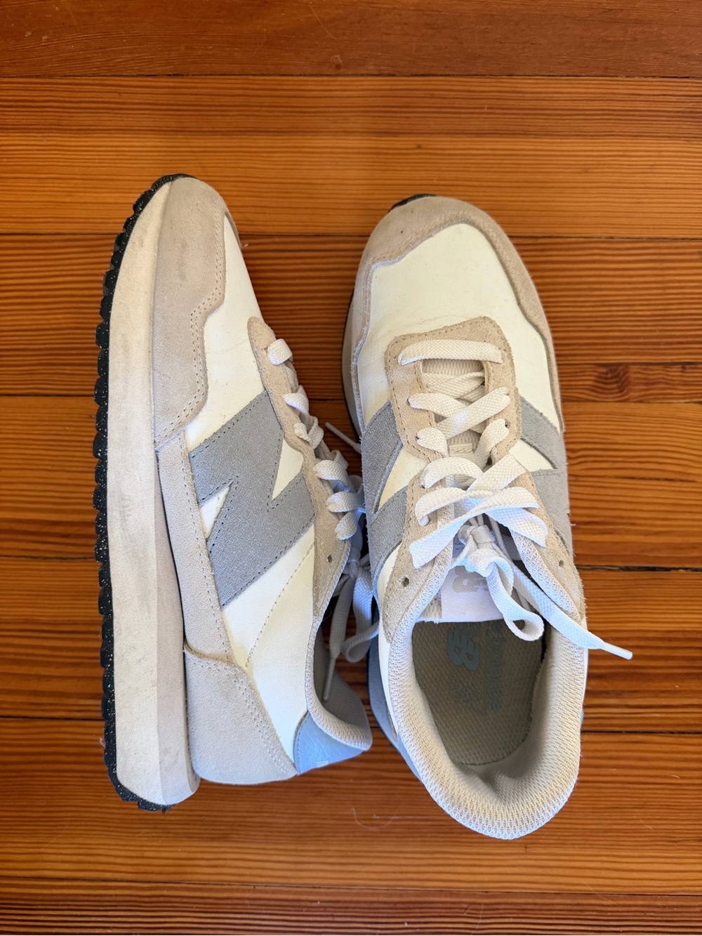 Women’s New Balance Beige, Gray & White Retro Runner Sneakers